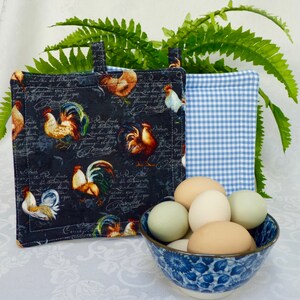 Farmhouse Rooster Pot Holders: Handmade Quilted Cotton Set of 2