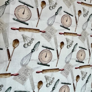 Novelty Cotton Fabric Gourmet Kitchen Cooking Theme Fabric-By-The-Yard 100 Percent Cotton Quilting Sewing Crafting Fabric