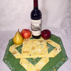 Handcrafted One-of-a-kind Farmer&#39;s Market Farmhouse Style Quilted Centerpiece With Chicks and Honey Bees