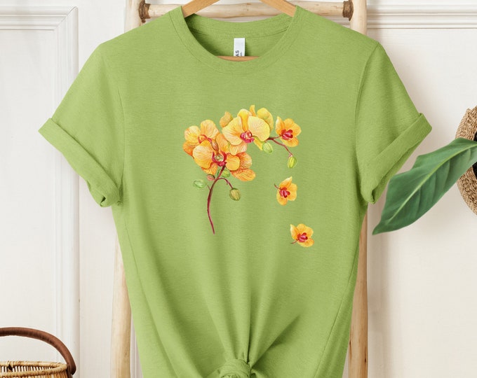 Golden Orchid Graphic T-Shirt: Boho Floral Print Gift-For Mom