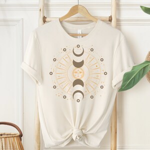 Moon-Phase Boho Shirt Gift-For Mindfulness, Boho-Moon Shirt Gift-For Yoga, Gold & Silver Celestial-Moon Design Shirt Gift-For-Meditation