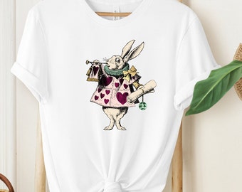 Alice's White Rabbit Vintage Graphic Custome Shirt, Dark Academia Aesthetics Shirt, Gift-for Book Lover, Wonder Land, Alice Madhatter Mad