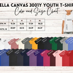 Bella and Canvas 3001Y youth size chart