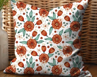 Nordic Floral Pillow Cover: Terracotta Orange Scandinavian Decor