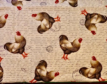 French Farmhouse Roosters | Sewing Fabric | Cotton Fabric | Cottagecore | Crafting | Quilting Fabric | Quilting Cotton