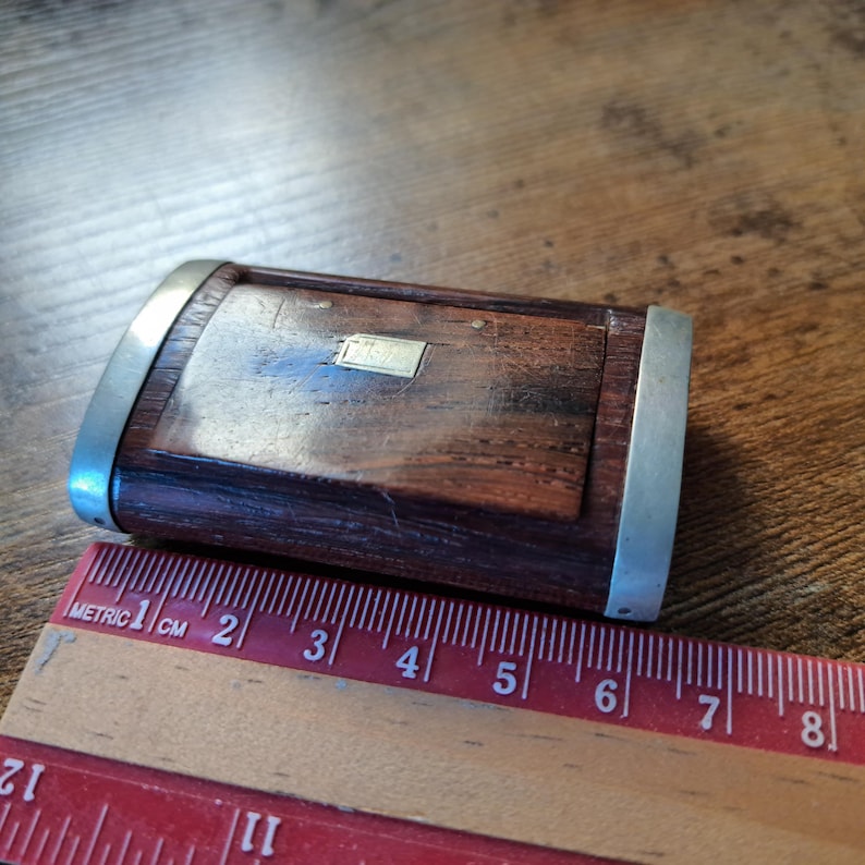 Vintage Wooden Snuff Box: Metal Banded Tobacco Box With Silver Inlay - Etsy