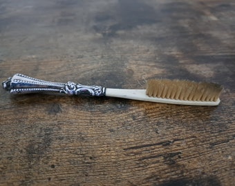 Antique sterling silver moustache brush, mens grooming brush