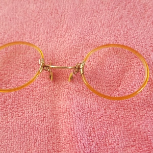Antique Wellsworth Pince-Nez Spectacle Frames, 12 ct Gold filled, Zylonite frames, no glass, NOS