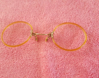 Antique Wellsworth Pince-Nez Spectacle Frames, 12 ct Gold filled, Zylonite frames, no glass, NOS