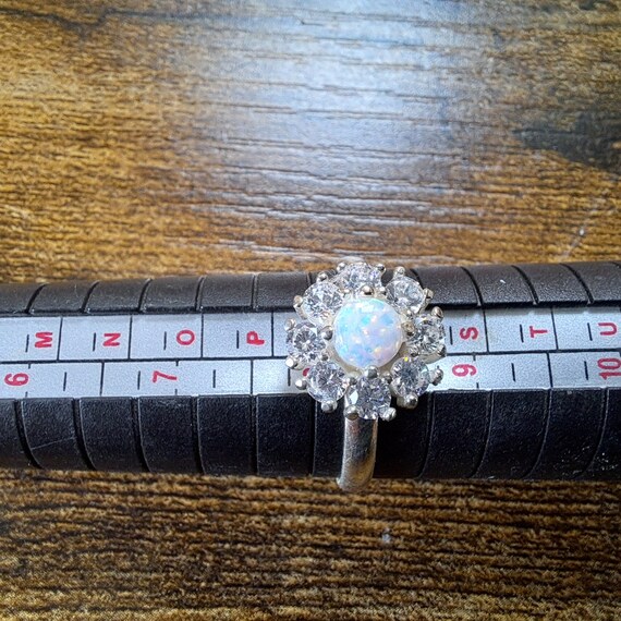 Vintage Solid Silver Opal Set Cluster Ring, Size … - image 2