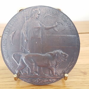 Reproduction WW1 miniature death plaque, bronze wartime plaque