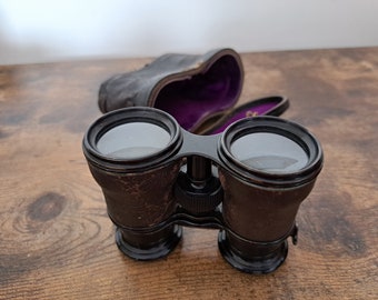 Antique Leather Opera Glasses: Victorian Theatre Binoculars with Case
