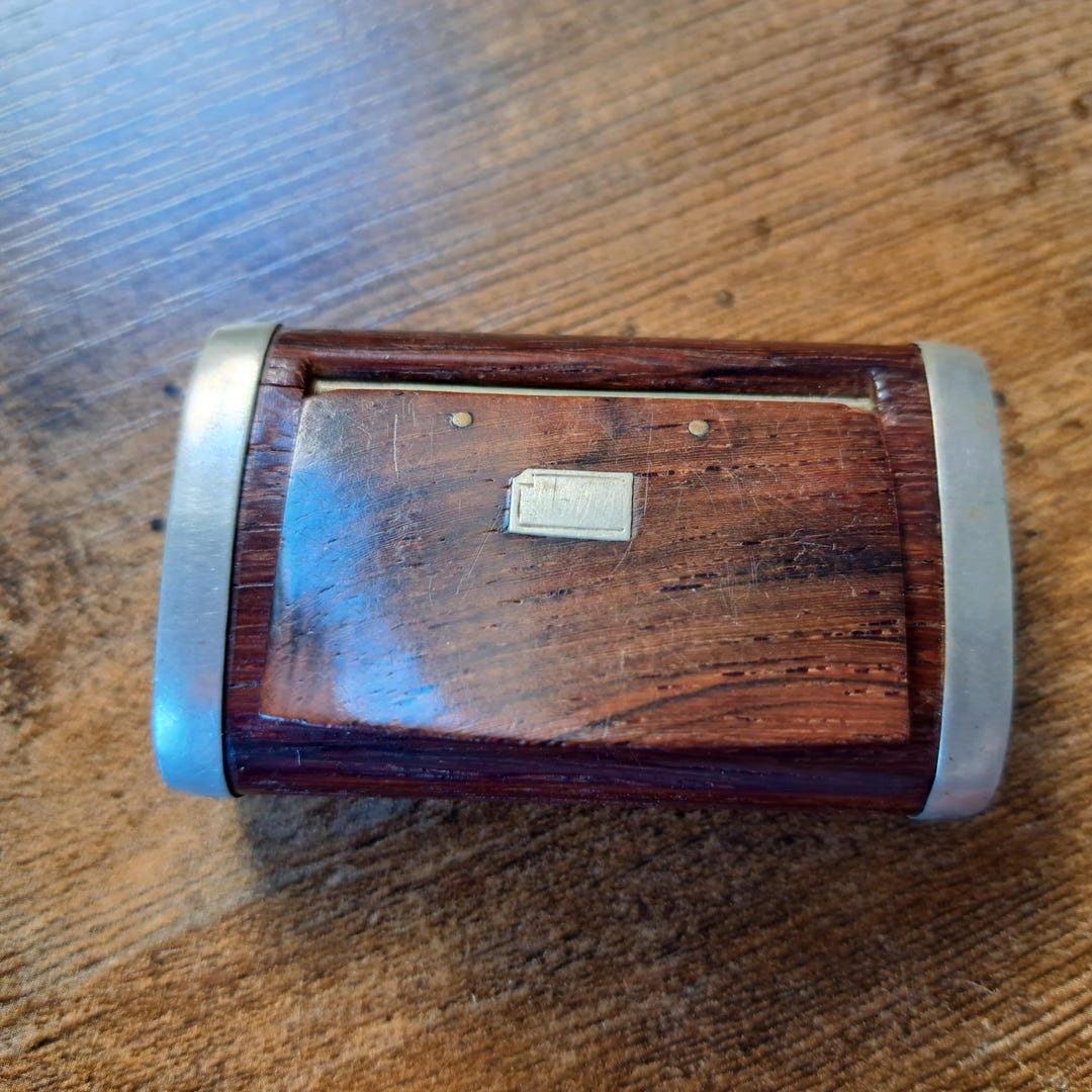 Vintage Wooden Snuff Box: Metal Banded Tobacco Box With Silver Inlay - Etsy