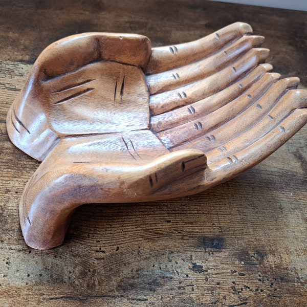 Vintage Wooden Hand Shaped Bowl