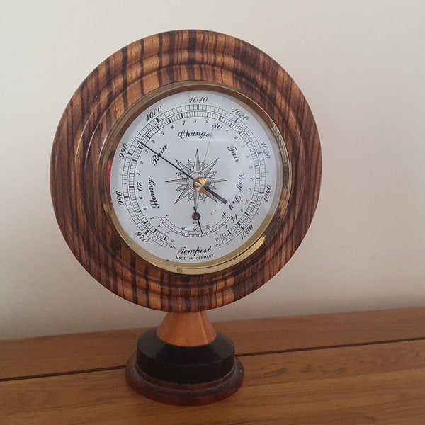 Antique Tempest Barometer, Wooden Weather Instrument, German Cased Barometer