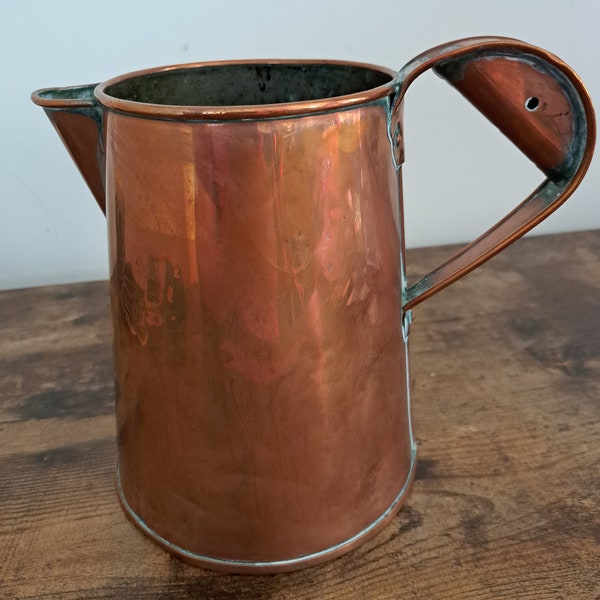 Victorian riveted copper jug , Antique Copper Ewer, Copper Pitcher