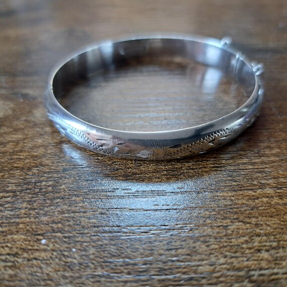 Vintage Hallmarked Solid Silver Bangle Bracelet -… - image 1