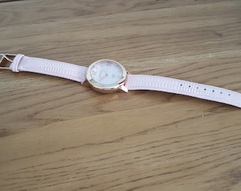 Vintage Strada Ladies Watch, 18K Rose Gold Plated, Leather Strap, Working, Pink Watch