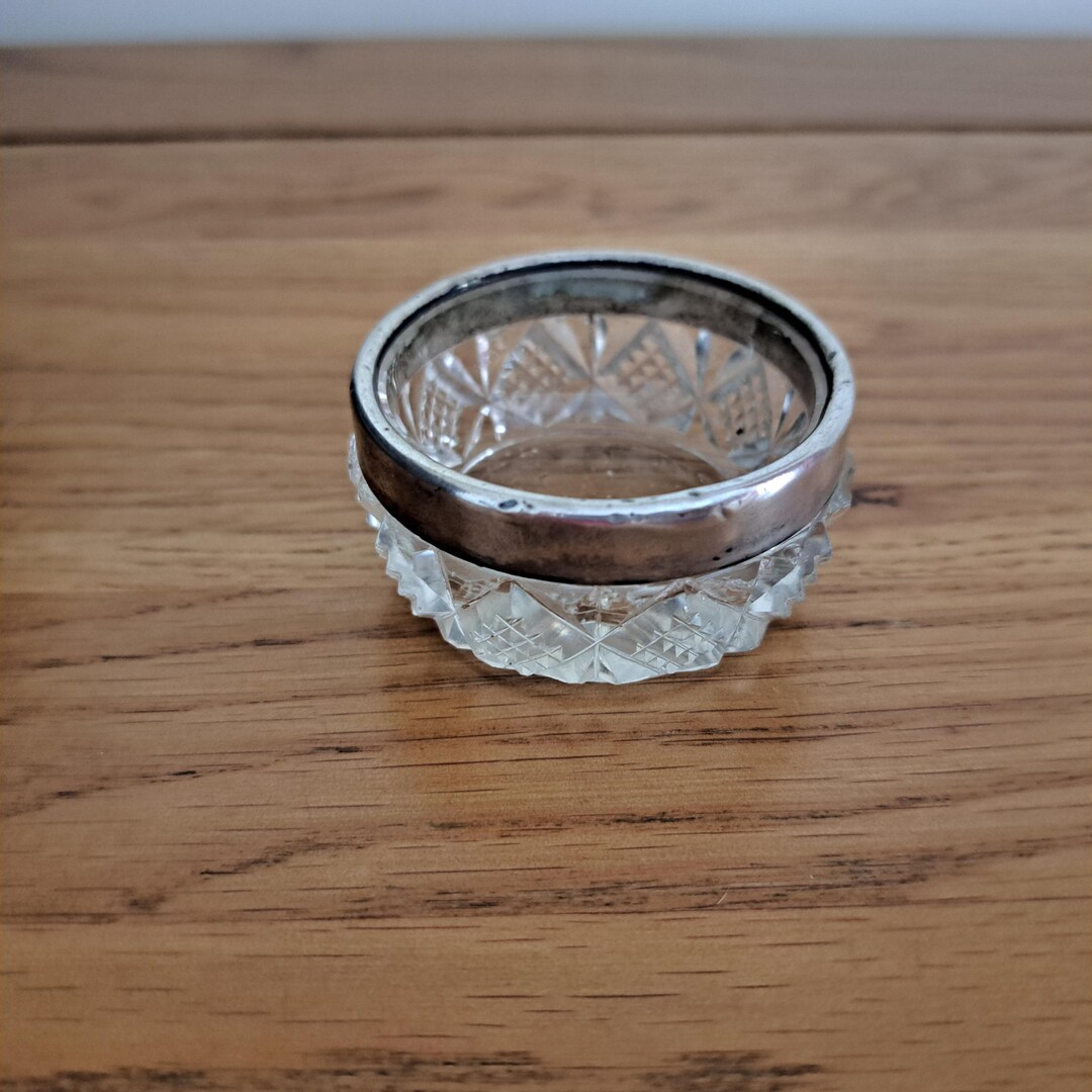 Antique Silver Rimmed Glass Salt Bowl: Hallmarked Solid Silver - Etsy