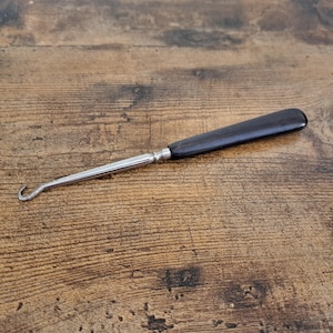 Antique Ebony Button Hook | Victorian Clothing Accessory | Boot Hook