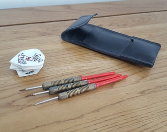 Vintage Accudart Set of 3 Darts With Original Wood Carrying Case