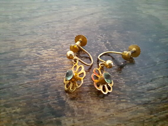 Boucles D'oreilles à Vis Vintage - Bouton à Pan Vert Relief Argenté * 4818
