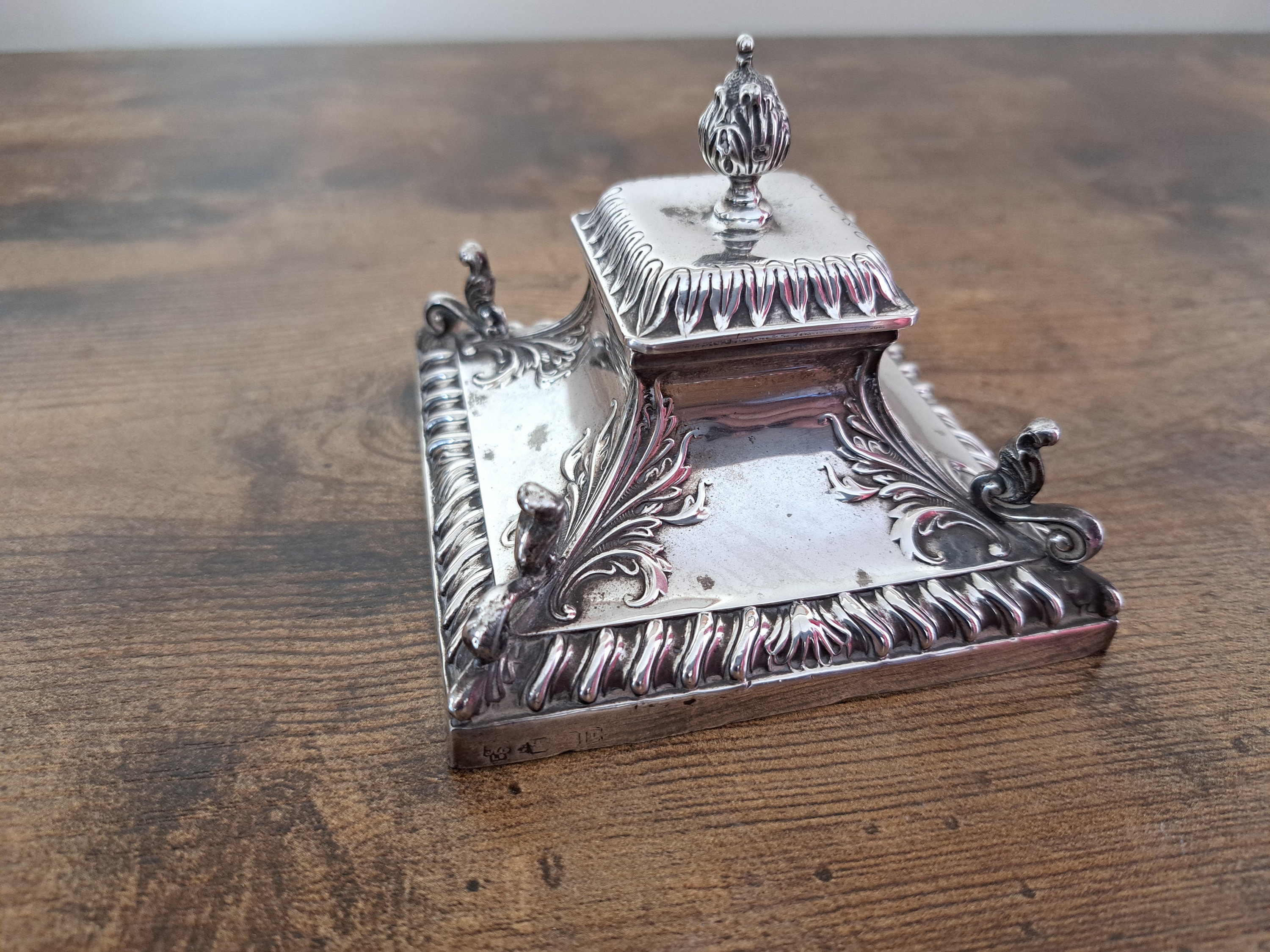 高い信頼 厚い信頼 Antique Square Design Classical of Pot Ink Silver Solid その他