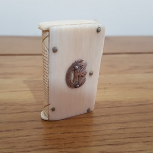Antique Bone & Silver Vesta Case, match vesta, match holder, Bone and Silver Match Striker