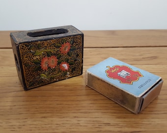 Vintage Papier Mâché Match Box Houder, Matchbox Cover, tobacciana, roken accessoire, antieke verzamelobject