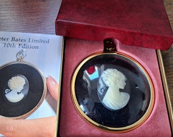 Vintage Miniature with Cameo, Boxed Peter Bates Miniature, Small Cameo, Mounted Cameo