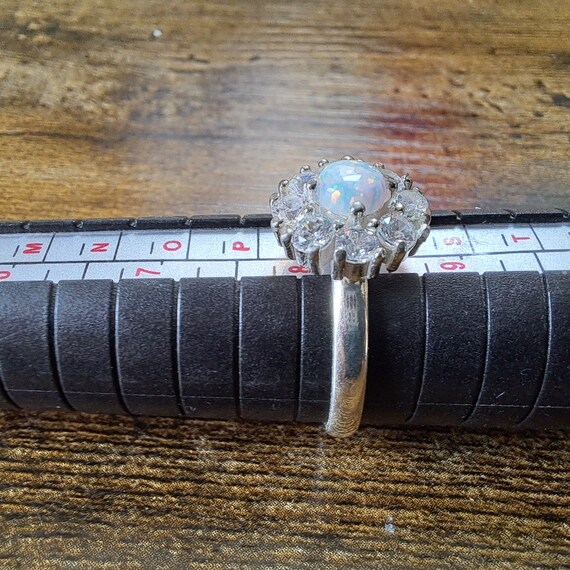 Vintage Solid Silver Opal Set Cluster Ring, Size … - image 3