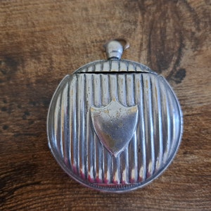 Antique Silver Plate Vesta Case, match vesta,  Unusual match striker and holder, pocket watch shaped match safe