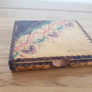 Vintage Wooden Cigarette box, Vintage Bulgaria Box, Pokerwork box