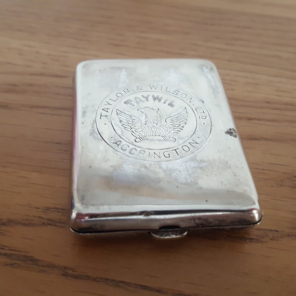 Vintage Silver Plate Matchbook Cover, Taylor & Wilson of Accrington Silver Plated Vesta Case, match book holder, Gilt lined
