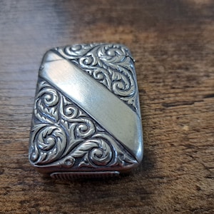 Antique Silver Plate Vesta Case, match vesta, match striker and holder