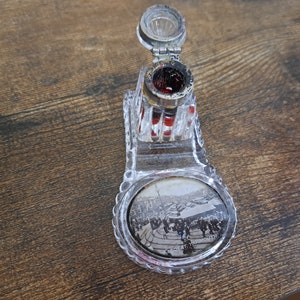 Antique Edwardian Glass and Metal Inkwell, Great Yarmouth, Writing, desk decor, retro inkwell