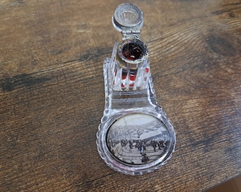 Antique Edwardian Glass and Metal Inkwell, Great Yarmouth, Writing, desk decor, retro inkwell