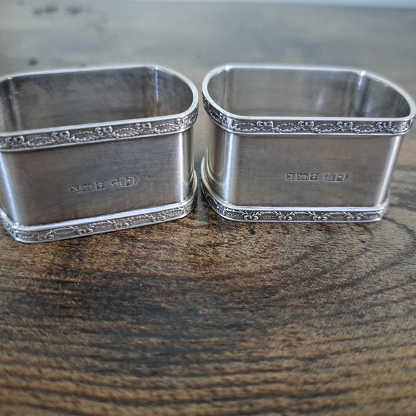 Pair of Silver Hallmarked Napkin Rings, Lanson Ltd, Birmingham 1959, Serviette Rings, Pair of Napkin Rings