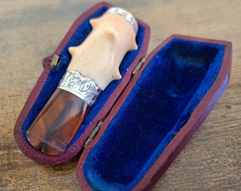 Victorian Meerschaum Cheroot Holder, Hallmarked silver, Thomas Hayes, Birmingham 1897, portacigarrillos, antique cheroot holder