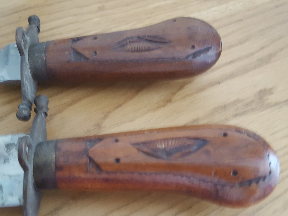 Vintage Indian Carving Set Brass and Carved Wood Stand Knife Etsy