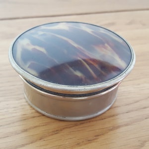 Vintage Silver Plate Snuff Box: Faux Tortoiseshell Trinket Box