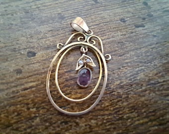 Antique 9ct gold pearl & garnet lavalier pendant, one of a kind jewellery