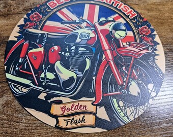 Round BSA Motorcycle Tin Sign with Union Jack – Garage Man Cave Decor
