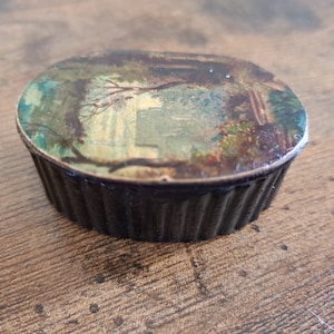 Antique Georgian Snuff Box, Papier-mâché Snuff Box, Lacquered Tobacco Box, Georgian painted scene