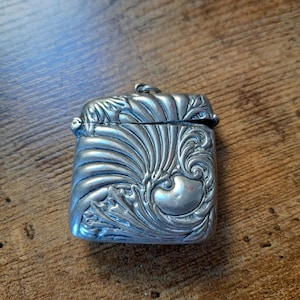 Antique Silver Plate Vesta Case, match Vesta,  Ornate match striker and holder, match safe