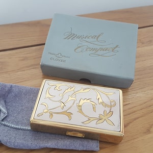 Vintage Kleeblatt Pulver Kompakt, Musical Compact, Vintage Kosmetik, Gesichtspuder, Schminke, Damen Schönheit, Toilettenartikel, Eitelkeit