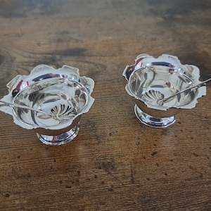 Antique Pair of Silver Salts with Spoons, Adie Brothers Ltd, 1906, Solid Silver Dishes, Hallmarked Spoons