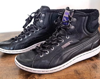 Puma Fur Lined Hi Top Trainers UK6 Black Leather Boots