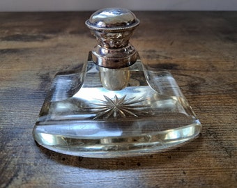 Antique Glass Inkwell and Pen Rest with Silver Lid, A/F