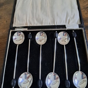 Cased Set of Six Silver Plated Coffee Bean Spoons, Silver Plated Tea Spoon Set, Black Coffee Bean
